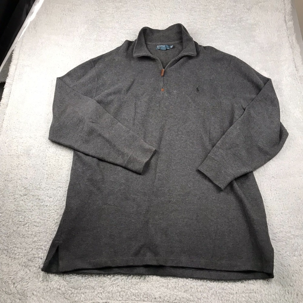 Polo Ralph Lauren Sweater Mens 2XLT Gray 1/4 Zip Black Embroidery Pony Logo